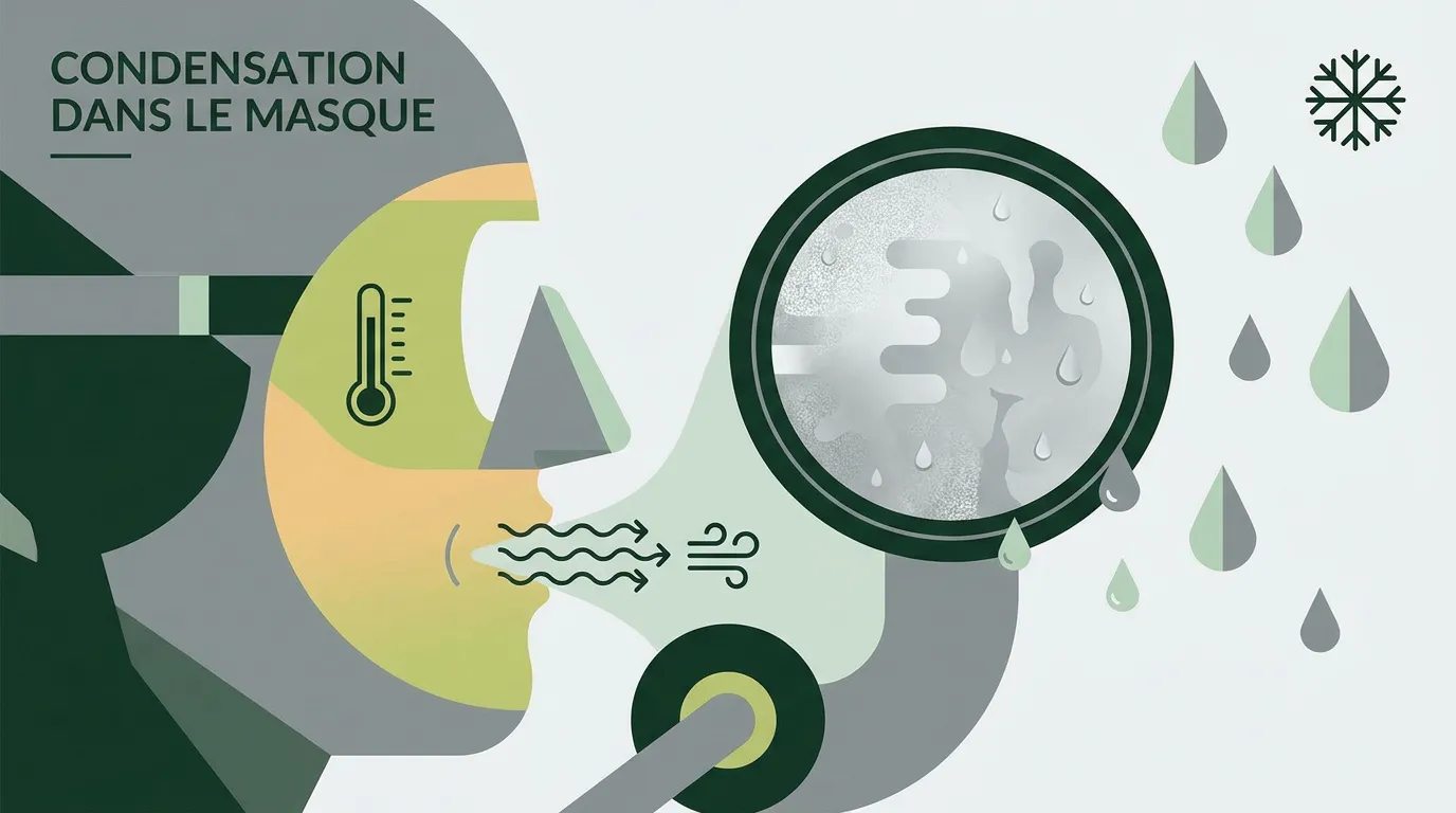 Schéma expliquant la condensation et la buée à l'intérieur d'un masque de plongée