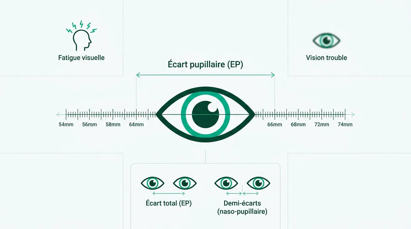 Schéma explicatif de la mesure de l'écart pupillaire