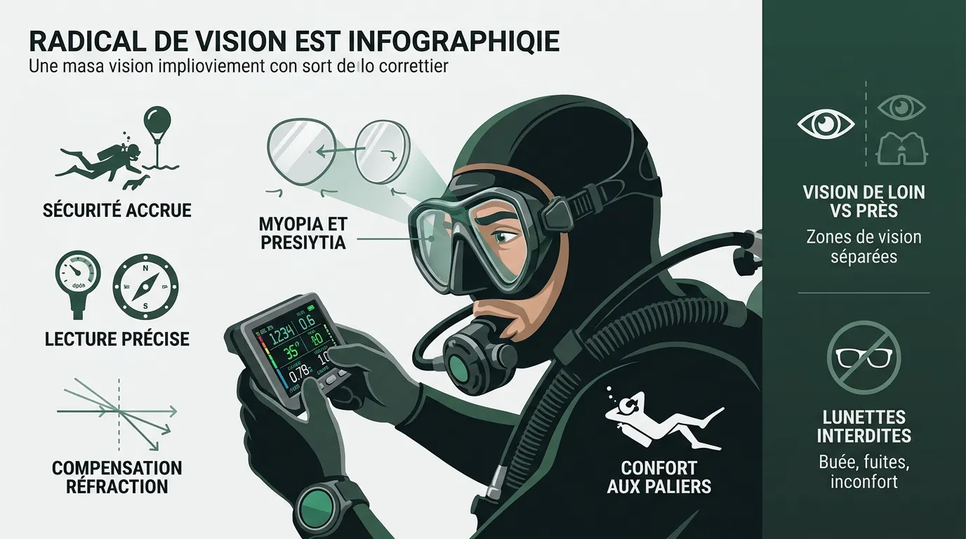 Plongeur observant la faune marine avec un masque de plongée correcteur adapté à sa vue