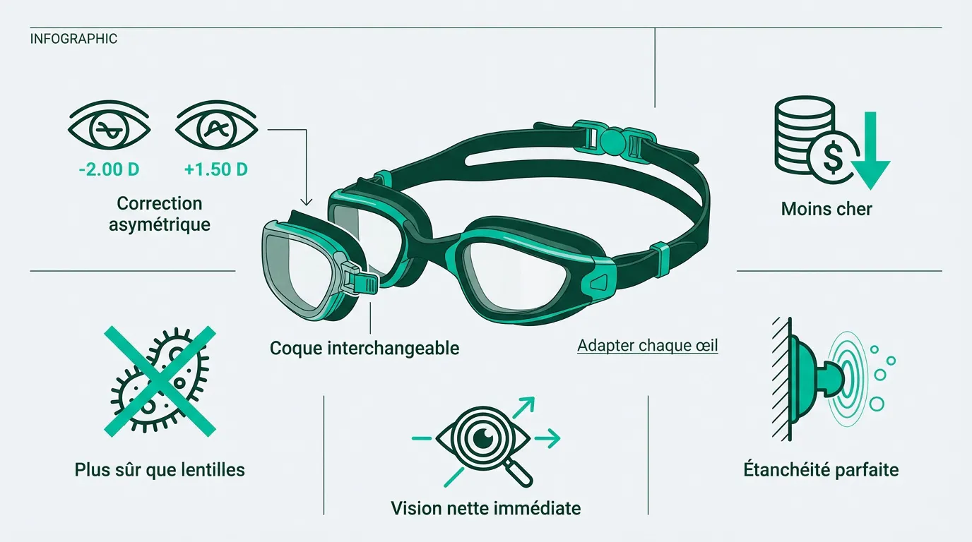 Coques optiques interchangeables pour lunettes de natation permettant de faire évoluer ses lunettes de natation avec sa vue