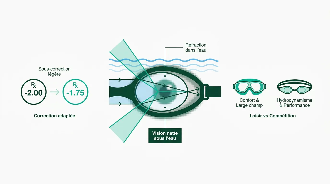 Lunettes de natation correctrices pour myopes au bord d'un bassin