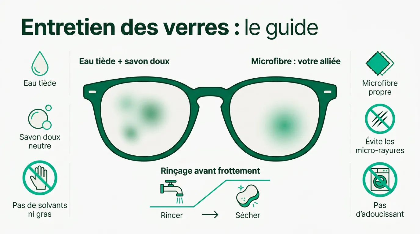 Guide visuel pour le nettoyage des verres correcteurs avec microfibre