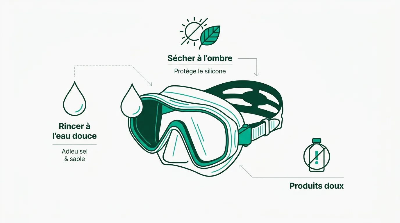 Nettoyage d'un masque de plongée avec verres correcteurs à l'eau douce