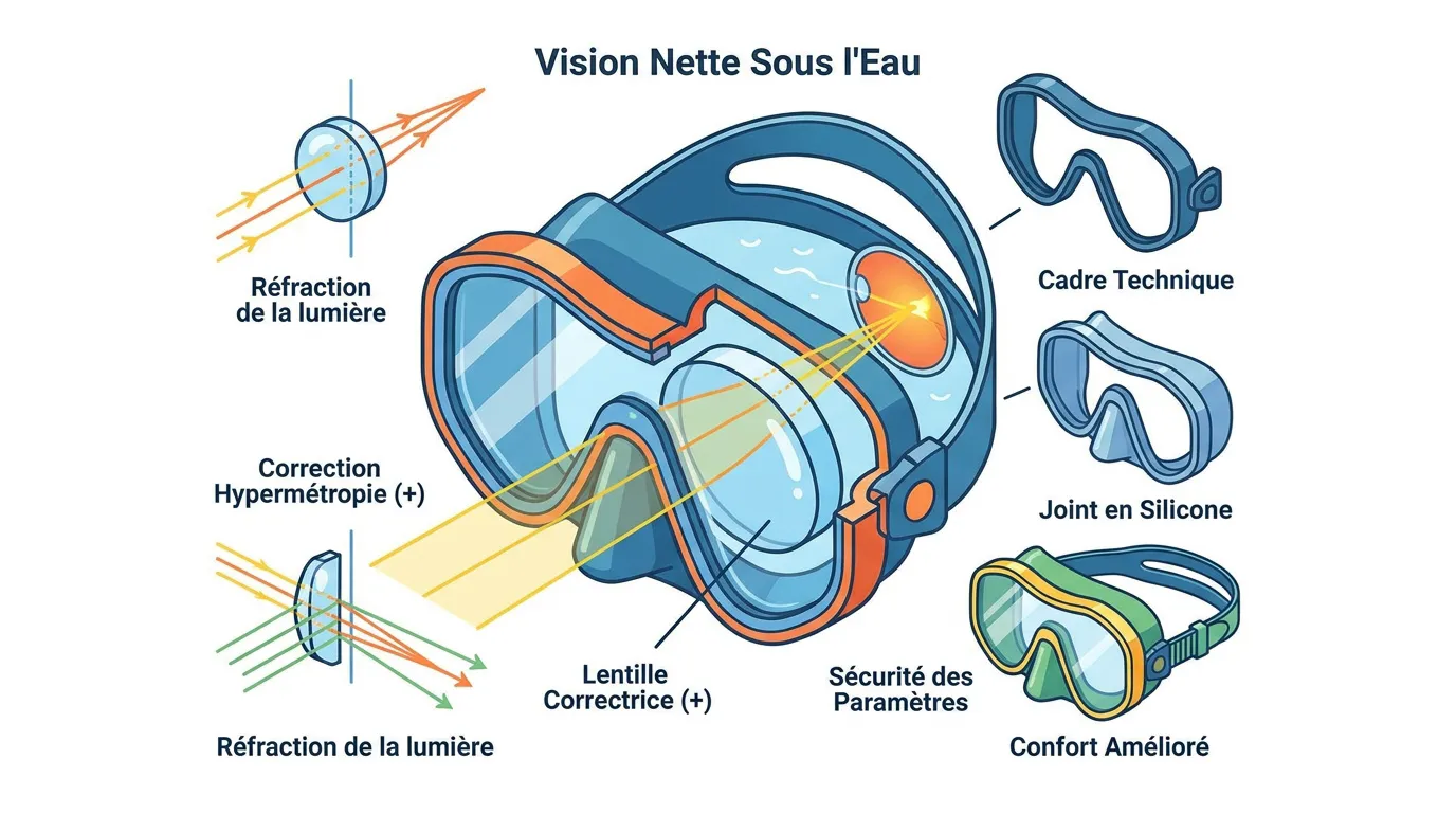 Masque de plongée avec verres correcteurs pour hypermétropie