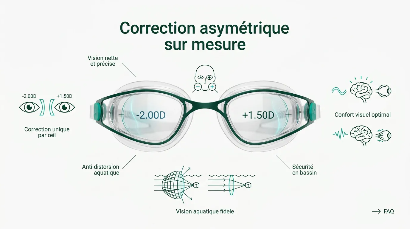 Lunettes de natation avec verres correcteurs asymétriques
