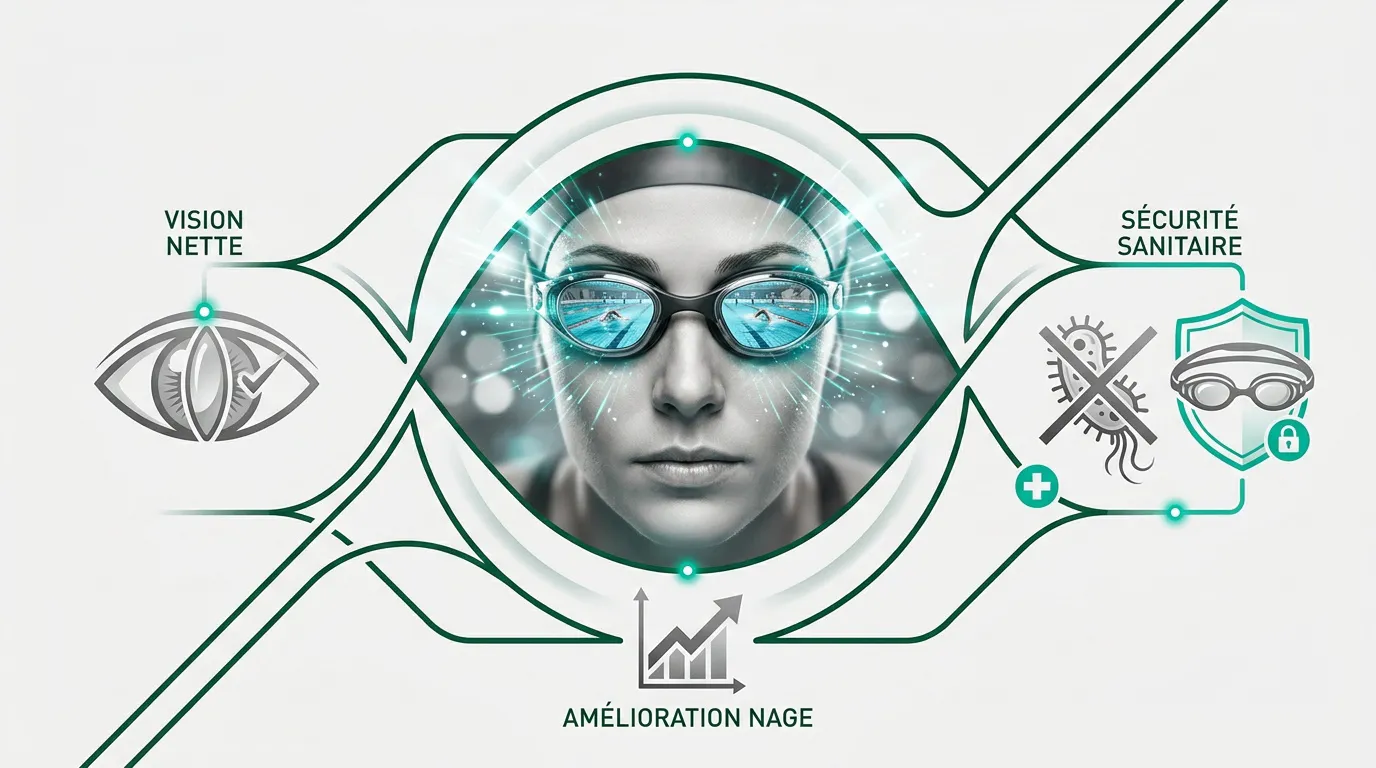 Nageur profitant d'une vision nette et sécurisée grâce à des lunettes de natation correctrices
