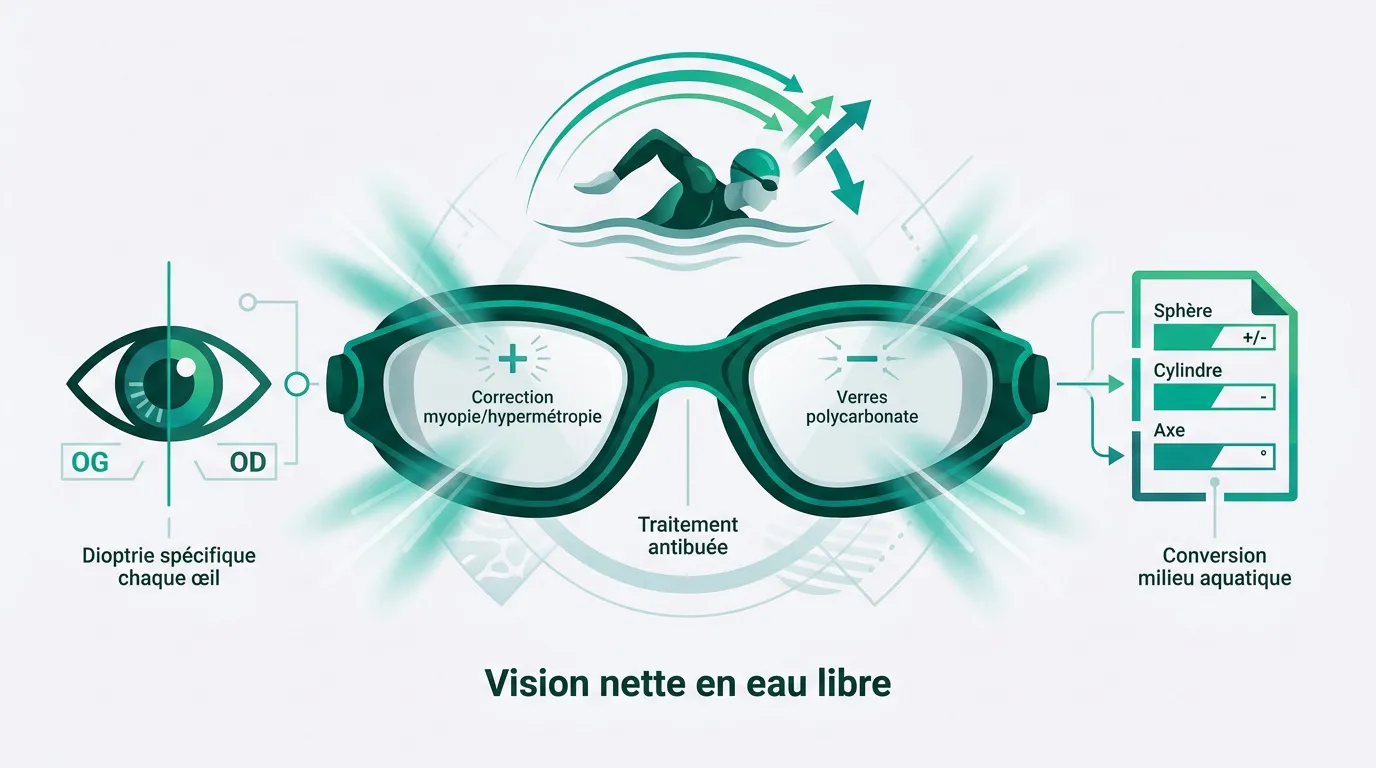 Paire de lunettes de natation correctrices pour le triathlon avec verres en polycarbonate