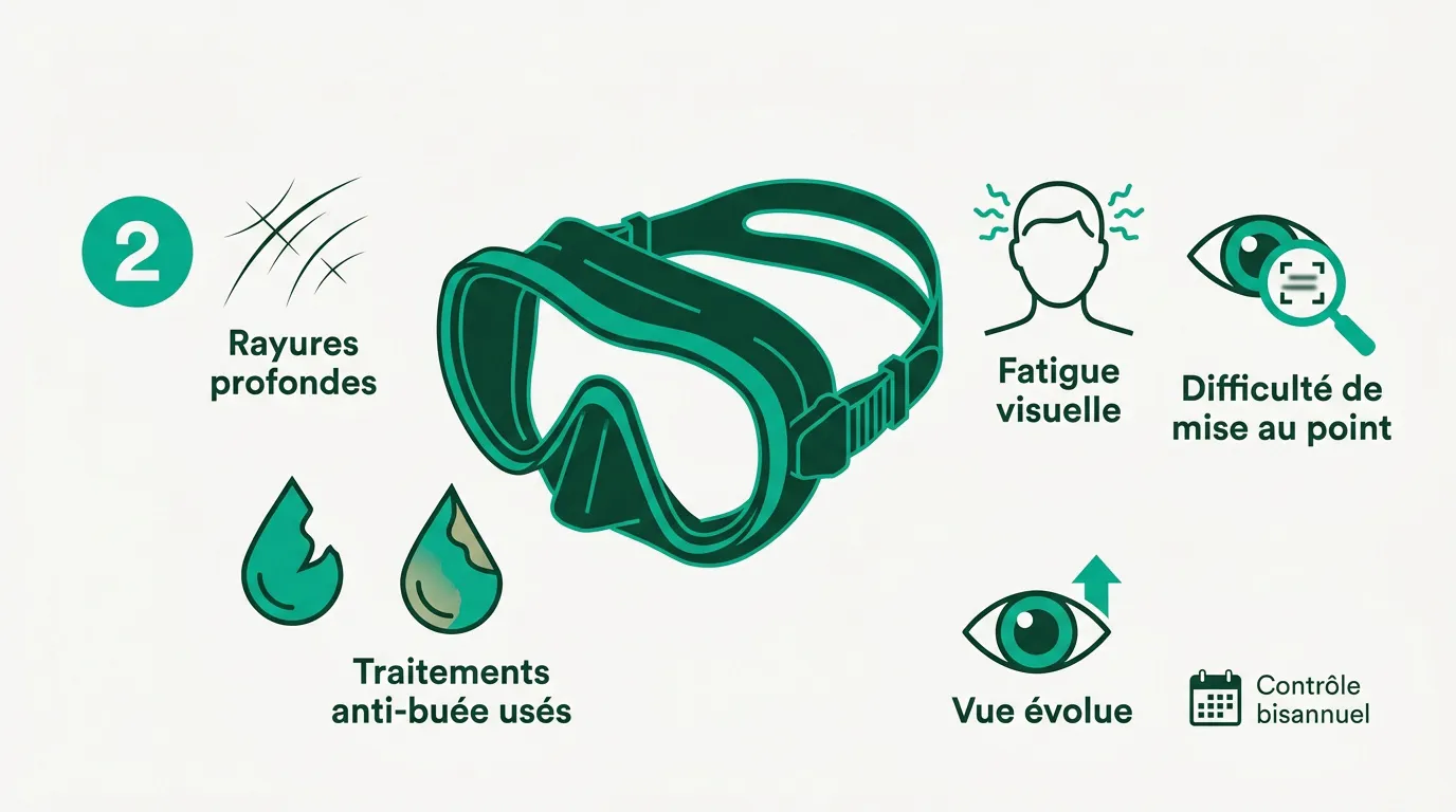 Plongeur vérifiant l'état des verres de son masque de plongée