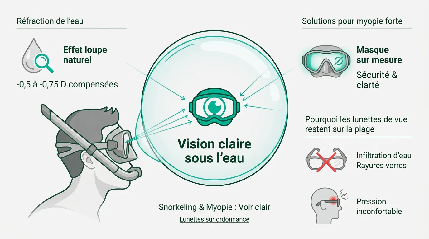 Infographie expliquant les solutions pour le snorkeling avec myopie
