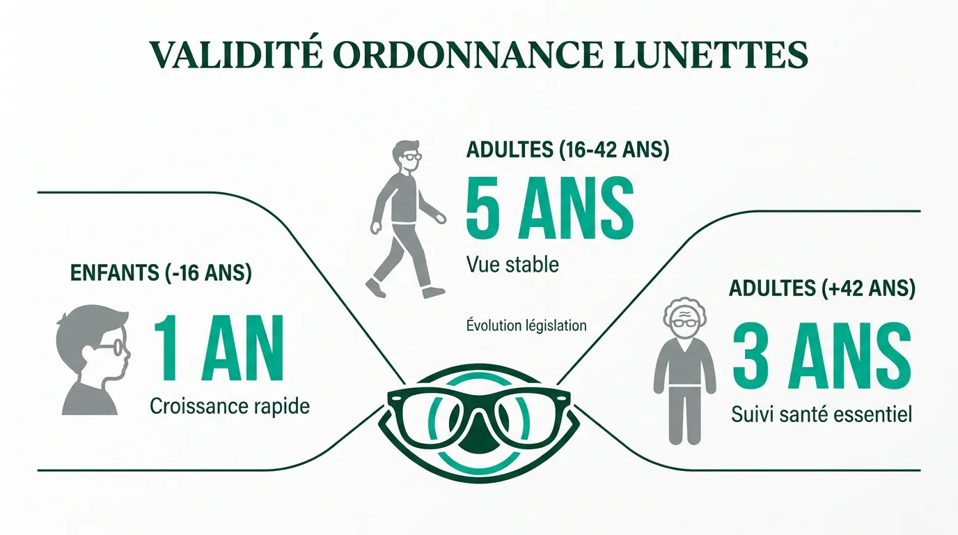 Tableau récapitulatif de la durée de validité des ordonnances de lunettes selon l'âge du patient